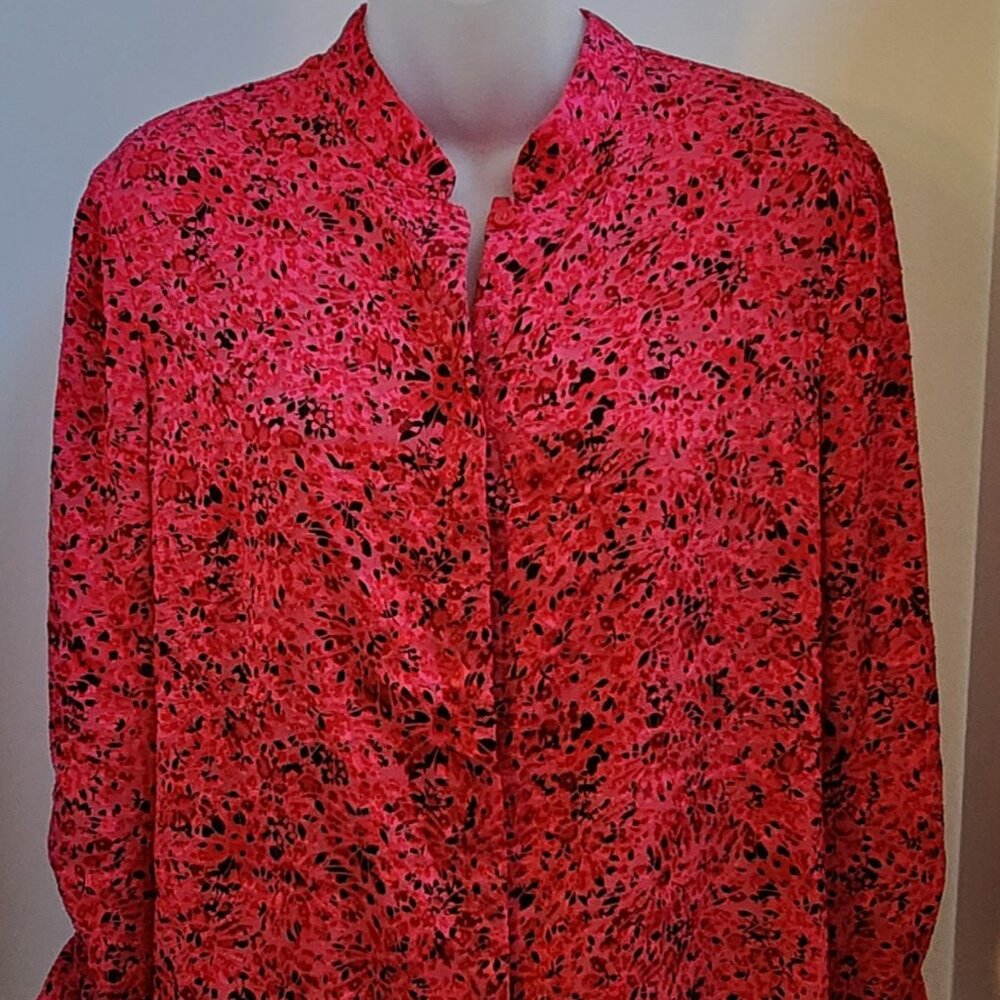 NWT ALICE + OLIVIA ELOISE Semi Sheer Button Down Roll Sleeve Shirt LARGE